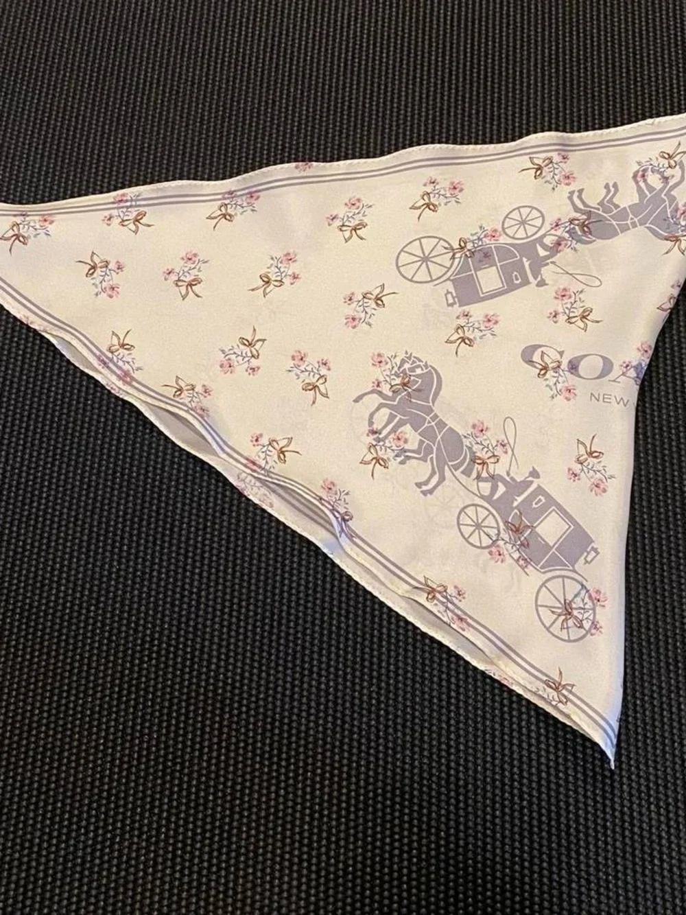 Coach Silk Scarf with Lilac Carriage and Pink Floral Motif - Picture 3 of 7